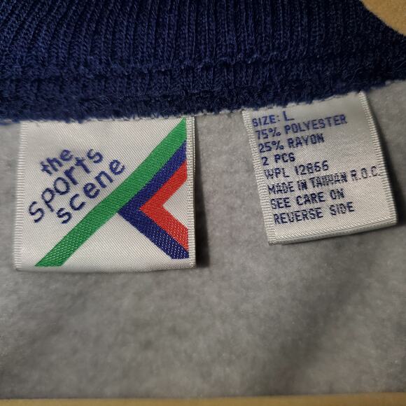 Vintage The Sports Scene Fleece Vest Zip Up Gray Blue Trim Size L - Picture 2 of 8